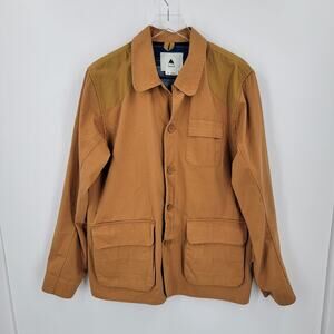 Burton Field Jacket Mens Large Cotton Twill Yellow Brown Blue Lined Game Pocket